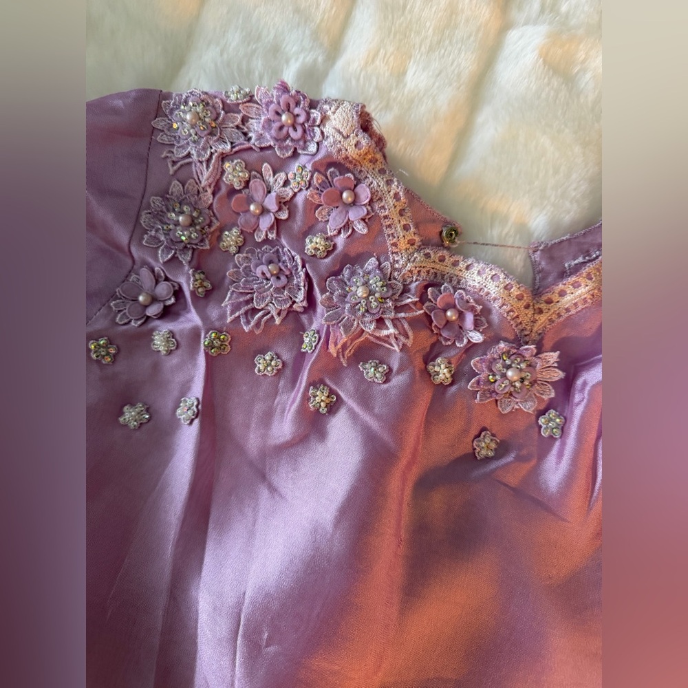Farah Talib Aziz Pakistani Indian Lavender Raw Silk Wrap Shirt With Sleeves - Picture 6 of 15
